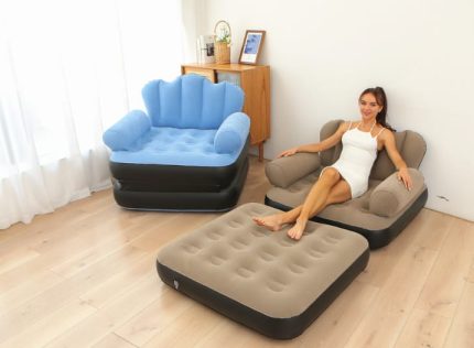 5-in-1 Inflatable Couch Lazy Sofa Bed – L-Shaped Armrest (Waterproof)