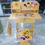 Children’s Study Table and Chair Set – Wooden Kids Learning Desk with Storage Space and Fun Cartoon Design