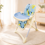 Baby Dining Table Foldable High Chair – Height Adjustable, 2 Removable Trays & Spacious Comfortable Seat