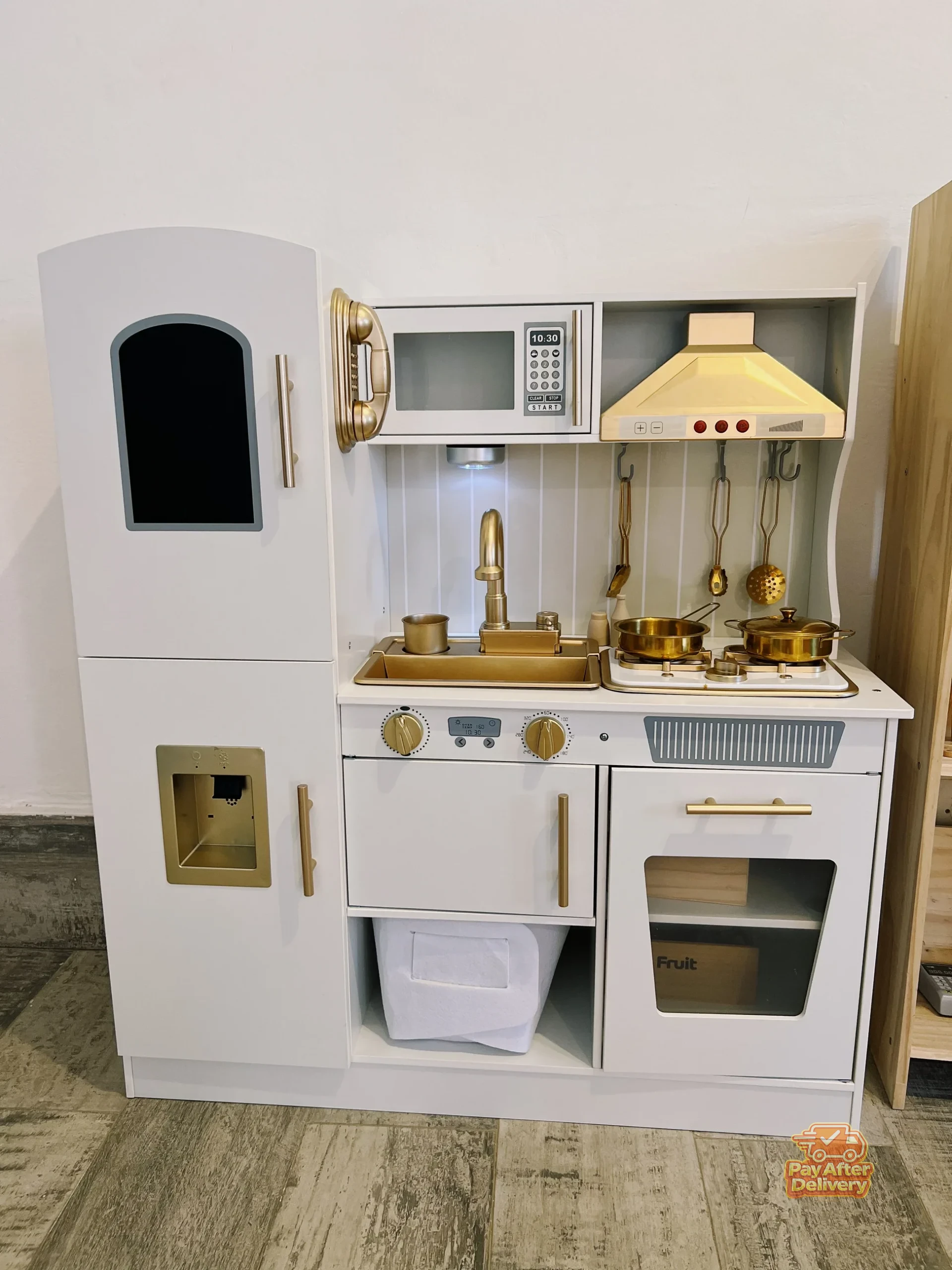 0D86C334-6249-4AA3-A491-6C286D0FDA13 Wooden Kids Kitchen Set Kenya | Toy Kitchen Play Set with Fridge, Stove, Sink, Oven & Microwave - Image 1