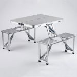 4-Seater Foldable Camping Picnic Table with 4 Built-In Chairs, Aluminum Frame, Umbrella Hole and Portable Suitcase Design for BBQ, Outdoor Dining and Family Picnics - Image 2