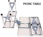 4-Seater Foldable Camping Picnic Table with 4 Built-In Chairs, Aluminum Frame, Umbrella Hole and Portable Suitcase Design for BBQ, Outdoor Dining and Family Picnics - Image 4
