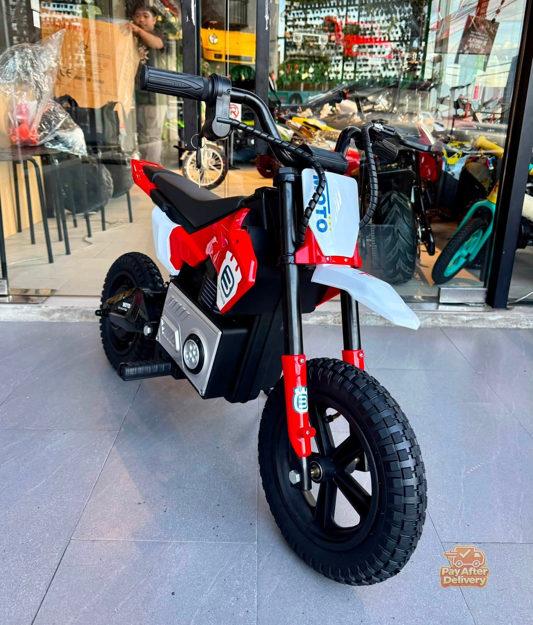 750632677_1055969403445802_6163359290371109308_n 250W Kids Electric Dirt Bike with 24V Battery, 14-Inch Pneumatic Tyres and Hydraulic Disc Brakes – High & Low Speed Electric Off-Road Bike for Young Riders - Image 1