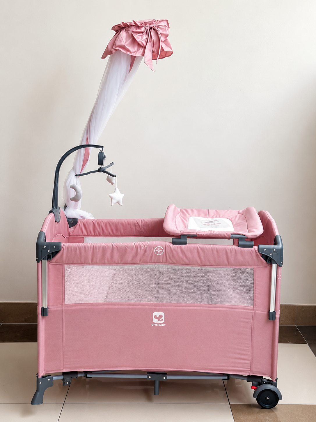 ChatGPT Image Sep 3, 2026, 09_05_42 AM Multi-Functional Baby Playpen Travel Cot with Mosquito Net, Canopy, Hanging Toys, Comfortable Mattress and Breathable Mesh Sides for Newborns and Babies - Image 1