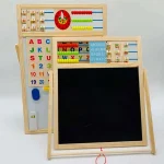 Kids Educational Wooden Learning Board – Montessori Alphabet, Number Counting, Math, Abacus, Clock & Magnetic Writing Toy