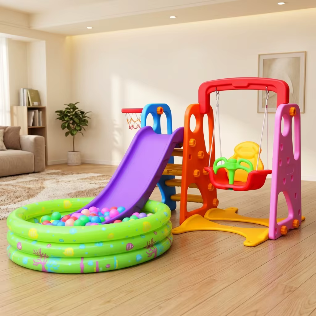 H95b1b296bf314ffbac42c637ef38bff6r Kids Indoor Slide, Swing and Ball Pool Set โ High Quality Plastic Baby Playground for Home, Daycare & Playroom - Image 1