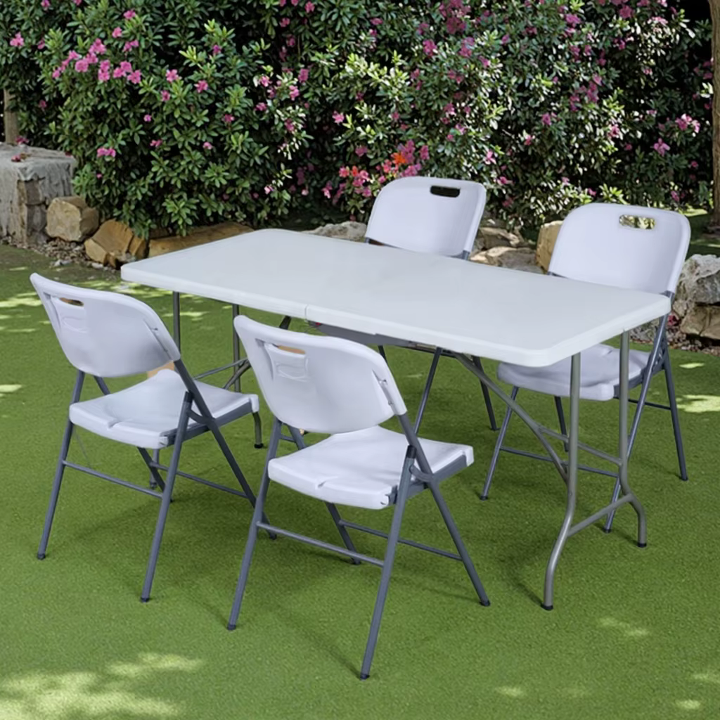 High-Quality-6-8people-Garden-Party-Rental-6ft-Plastic-White-Folding-Table-and-Chairs-Set-for-Events Outdoor Garden Table and Chairs Set Kenya – 4 Chairs + 1 Table / 6 Chairs + 1 Table – Patio, Balcony, Garden & Outdoor Dining Furniture (Copy) - Image 1