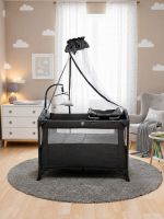 Adjustable Foldable Baby Playpen Travel Cot with Canopy Mosquito Net, Baby Mobile Toy Bar, Soft Mattress, Breathable Mesh Windows and Easy-Move Wheels - Image 4