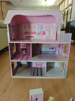 New Wooden Dolls House for Kids – Large 3 Storey Pink Dollhouse for Girls with Multiple Rooms, Pretend Kitchen, Bedroom and Living Room - Image 3