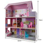 New Wooden Dolls House for Kids – Large 3 Storey Pink Dollhouse for Girls with Multiple Rooms, Pretend Kitchen, Bedroom and Living Room - Image 8