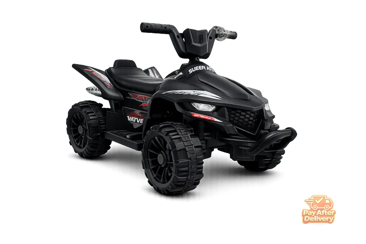 Black battery-powered electric ride-on ATV quad bike for kids