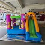 3-in-1 Kids Inflatable Bounce House with Jumping Area, Climbing Wall and Long Slide – Puppy-Themed Bouncy Castle Playhouse for Children's Parties, Backyard Entertainment and Outdoor Play
