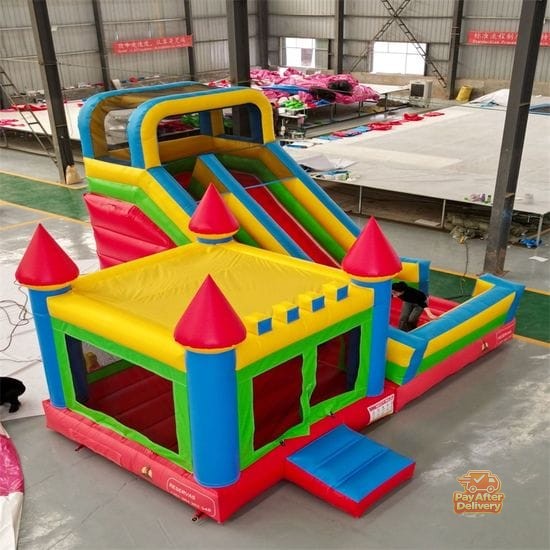 Indoor-Bounce-House-White-Mini-Inflatable-Jumping-Castle-for-Kids-Party Heavy-Duty Inflatable Jumping Castle for Kids with Bounce Area & Slide – Large 2-in-1 Commercial Bounce House for Birthday Parties, Events, Schools, Playgrounds & Rental Businesses - Image 1